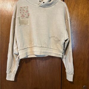 Women's Tan Hoodie with Floral Patchwork